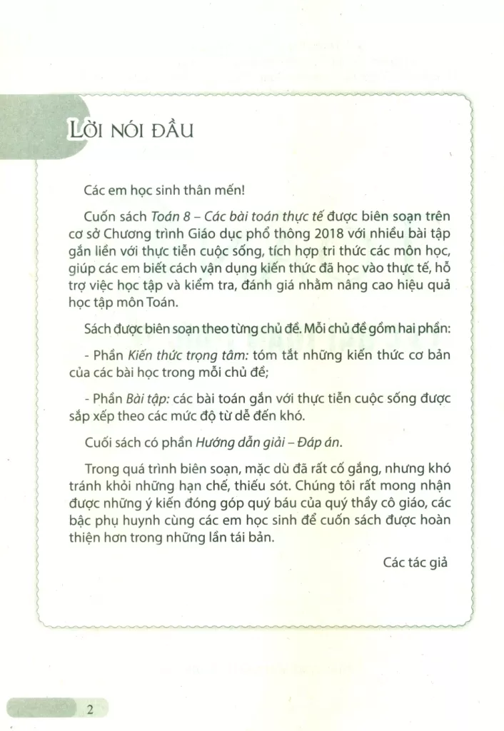 TOÁN LỚP 8 - CÁC BÀI TOÁN THỰC TẾ (Theo chương trình GDPT 2018)